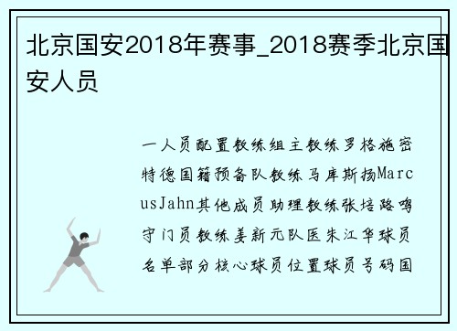 北京国安2018年赛事_2018赛季北京国安人员